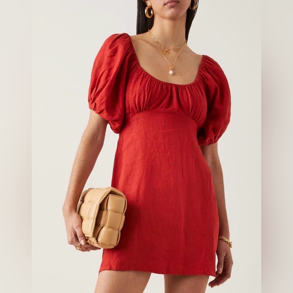 Posse dove red linen mini dress